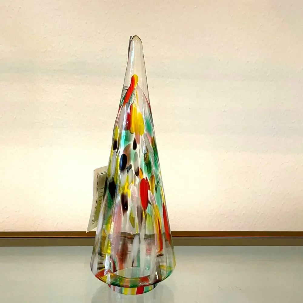 Art Glass CHRISTMAS TREE 10in Pop of Color Marbled Handmade in Poland NEW